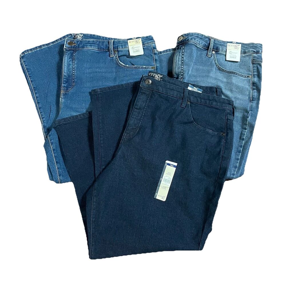 BRAND NEW WOMEN'S SIZE 24W PETITE TERRA & SKY JEAN 3 QTY BUNDLE STRAIGHT SKINNY